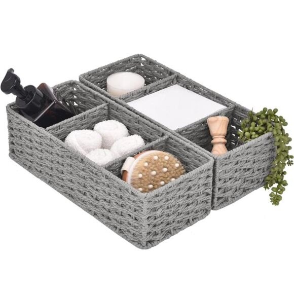 3-Section Wicker Baskets for Shelves,Hand-Woven Round Paper Rope Storage Baskets - Picture 1 of 8